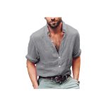 Linen Long Sleeve Shirt Summer Cool Loose Casual V-Neck