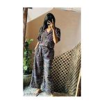 Black Floral Top Bottom Set